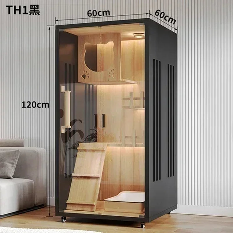 Contemporary Wooden Cat Villa - Spacious Indoor Pet Litter House and Solid Wood Cabinet for Cats