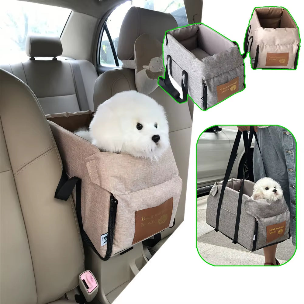 Small Dog Car Seat - Center Console Pet Booster for Safe Travel - Portable Carrier for Dogs and Cats