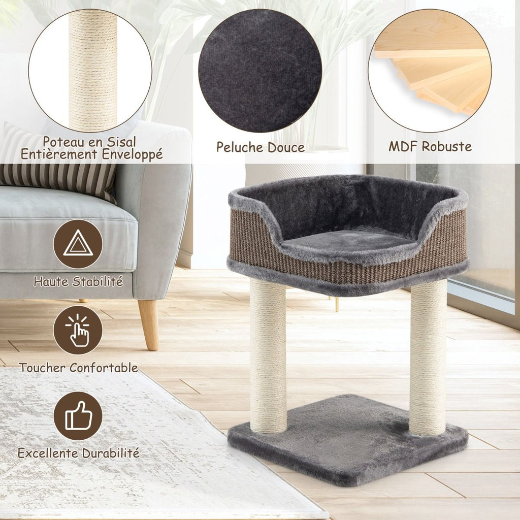 Tour D'Arbre À Chat Compacte Avec Perchoir En Peluche Et Griffoirs Pour Se Faire Ses Griffes Gris/Beige