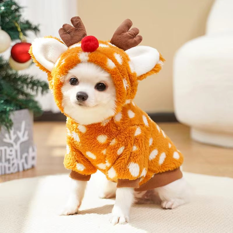 Festive Dog Christmas Reindeer Costume - Adorable Elk Outfit for Cold Weather Fun
