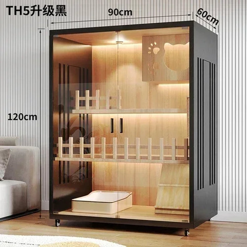 Contemporary Wooden Cat Villa - Spacious Indoor Pet Litter House and Solid Wood Cabinet for Cats
