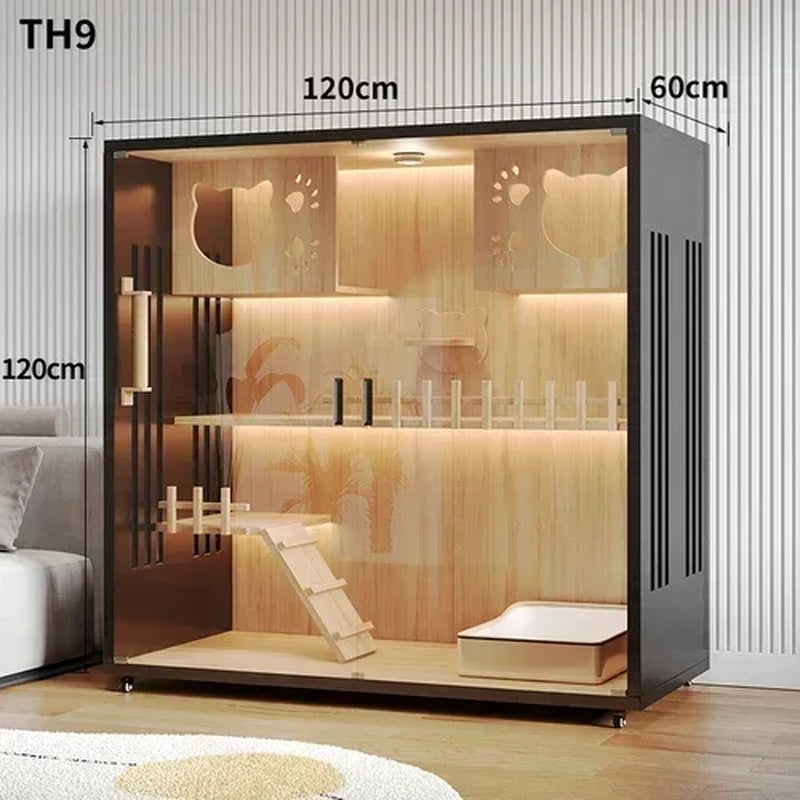 Contemporary Wooden Cat Villa - Spacious Indoor Pet Litter House and Solid Wood Cabinet for Cats