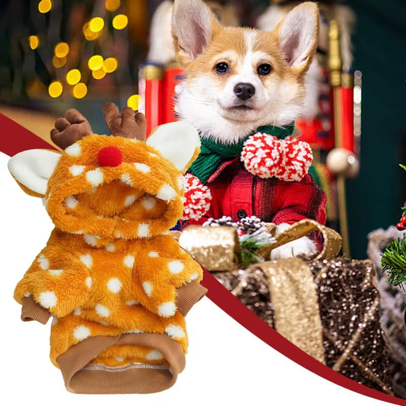 Festive Dog Christmas Reindeer Costume - Adorable Elk Outfit for Cold Weather Fun
