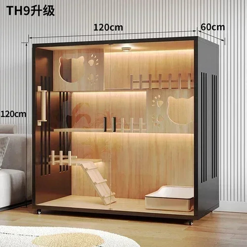 Contemporary Wooden Cat Villa - Spacious Indoor Pet Litter House and Solid Wood Cabinet for Cats