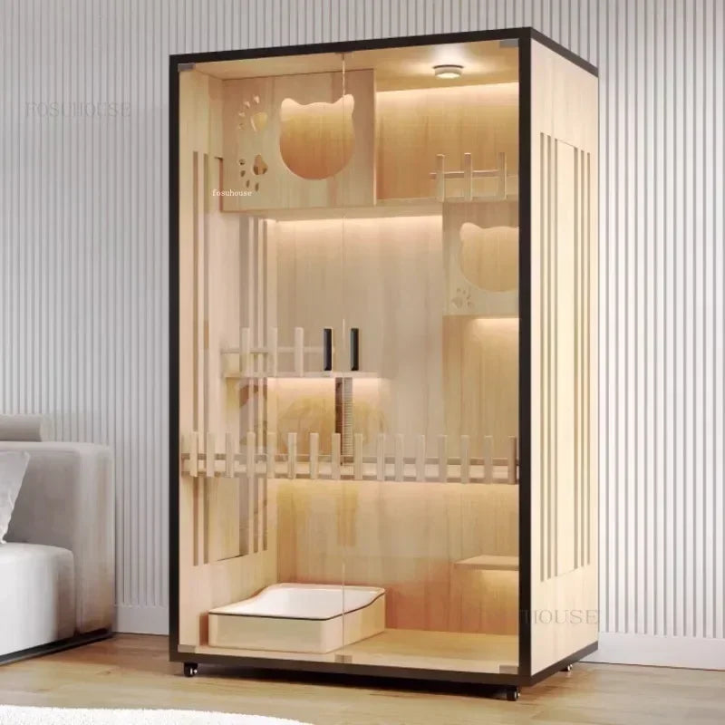 Contemporary Wooden Cat Villa - Spacious Indoor Pet Litter House and Solid Wood Cabinet for Cats