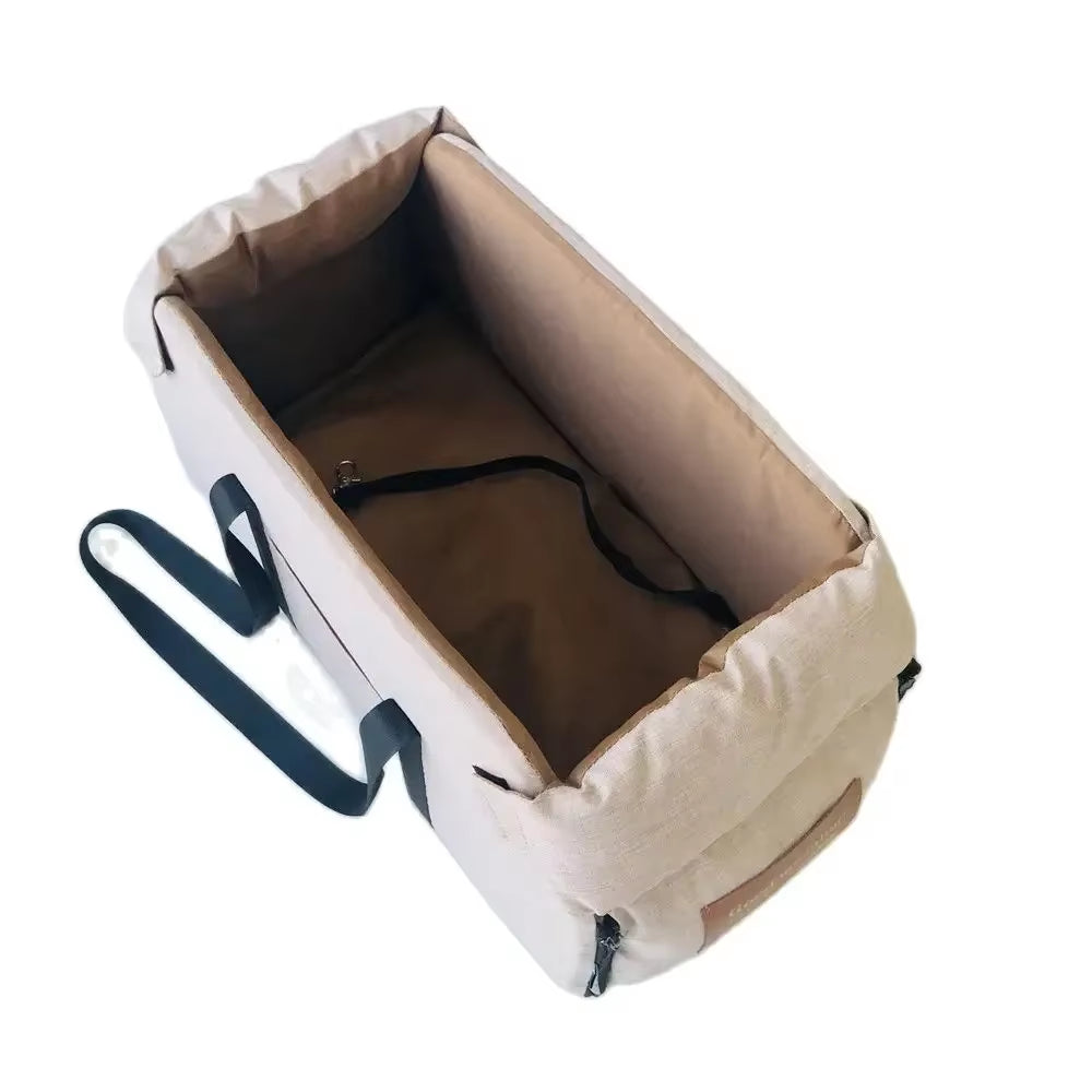 Small Dog Car Seat - Center Console Pet Booster for Safe Travel - Portable Carrier for Dogs and Cats
