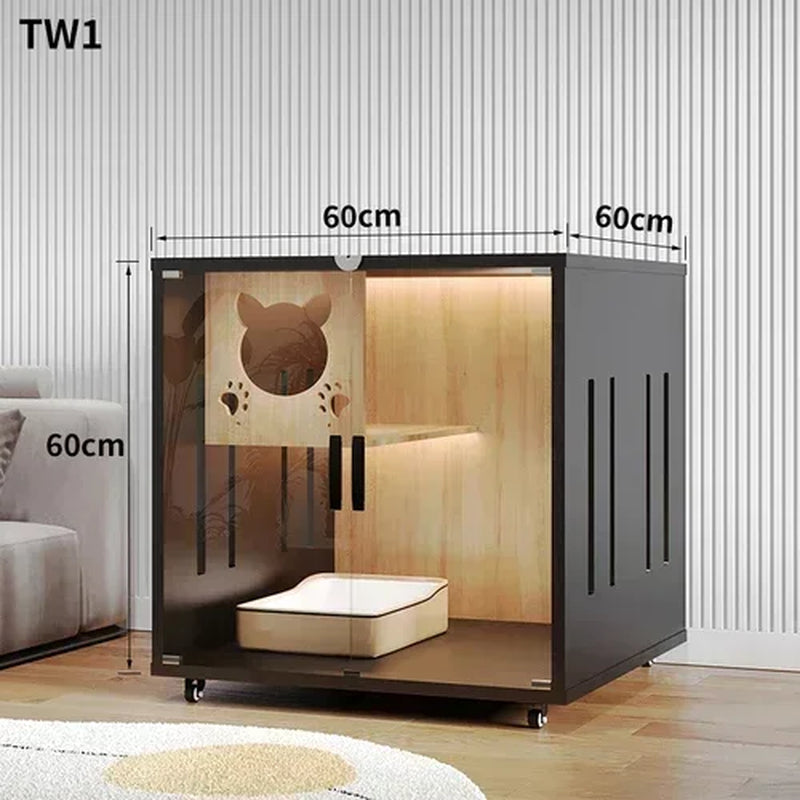 Contemporary Wooden Cat Villa - Spacious Indoor Pet Litter House and Solid Wood Cabinet for Cats