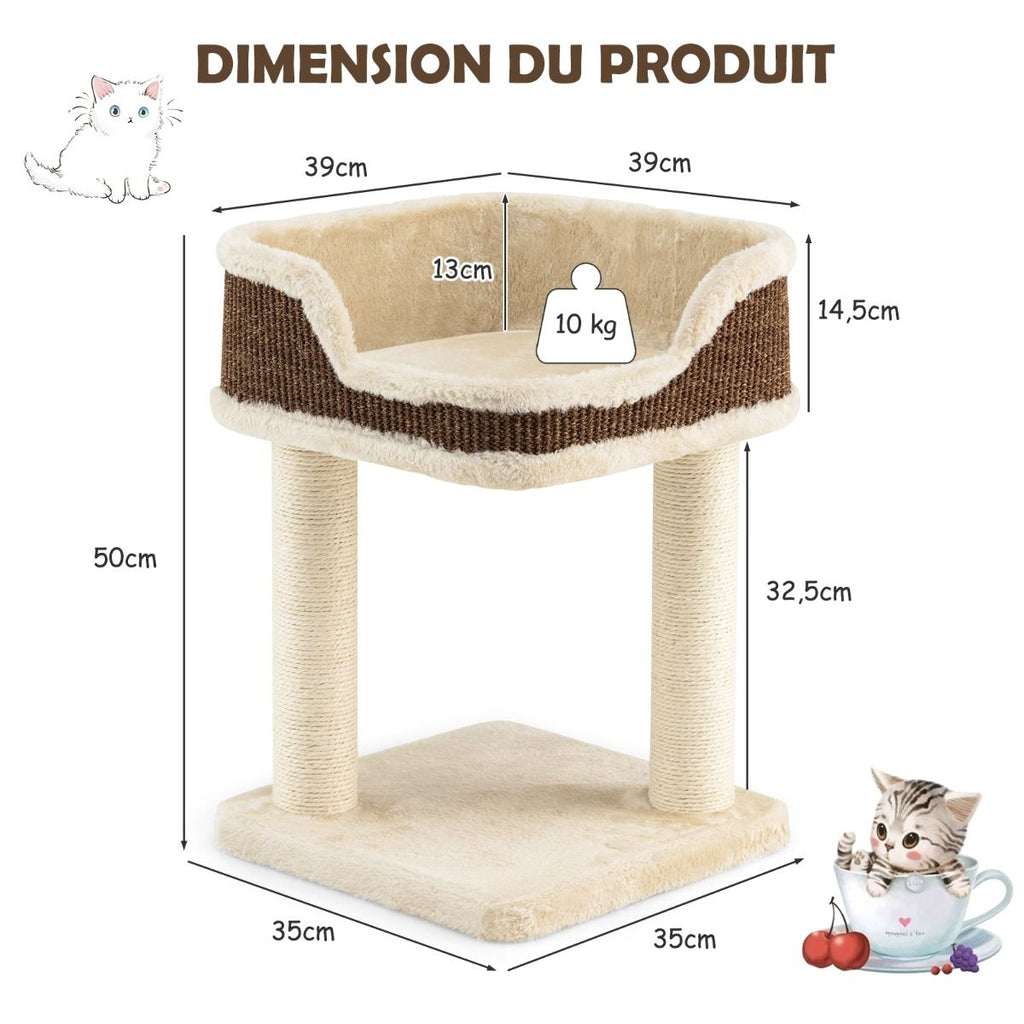 Tour D'Arbre À Chat Compacte Avec Perchoir En Peluche Et Griffoirs Pour Se Faire Ses Griffes Gris/Beige