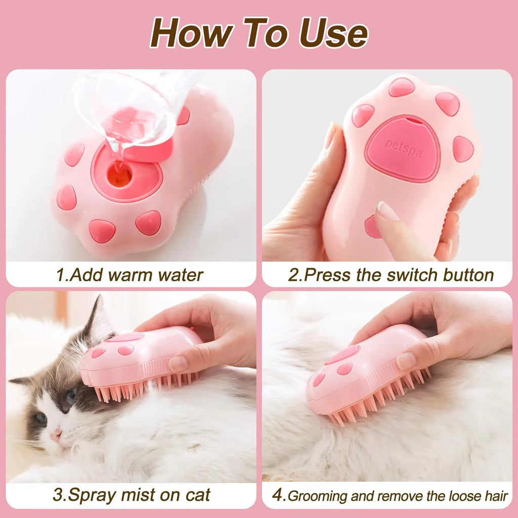 3-in-1 Electric Pet Grooming Brush with Steam and Spray for Cats and Dogs - Hair Removal and Massage Comb