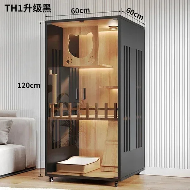 Contemporary Wooden Cat Villa - Spacious Indoor Pet Litter House and Solid Wood Cabinet for Cats