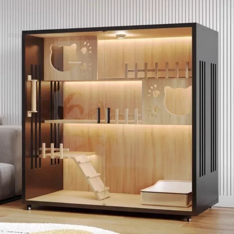 Contemporary Wooden Cat Villa - Spacious Indoor Pet Litter House and Solid Wood Cabinet for Cats