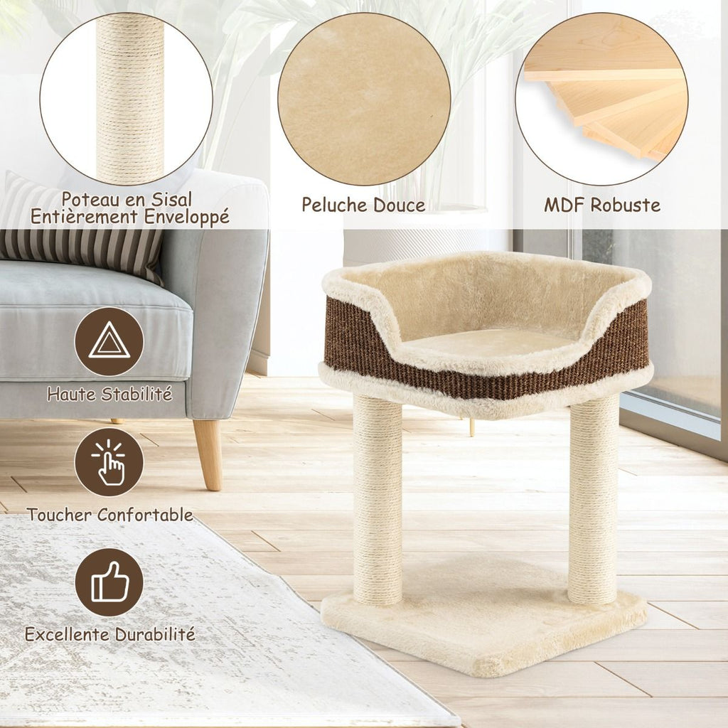 Tour D'Arbre À Chat Compacte Avec Perchoir En Peluche Et Griffoirs Pour Se Faire Ses Griffes Gris/Beige