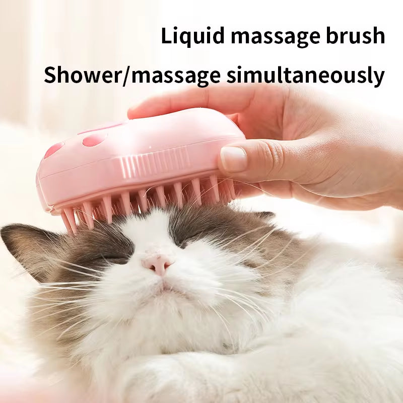 3-in-1 Electric Pet Grooming Brush with Steam and Spray for Cats and Dogs - Hair Removal and Massage Comb