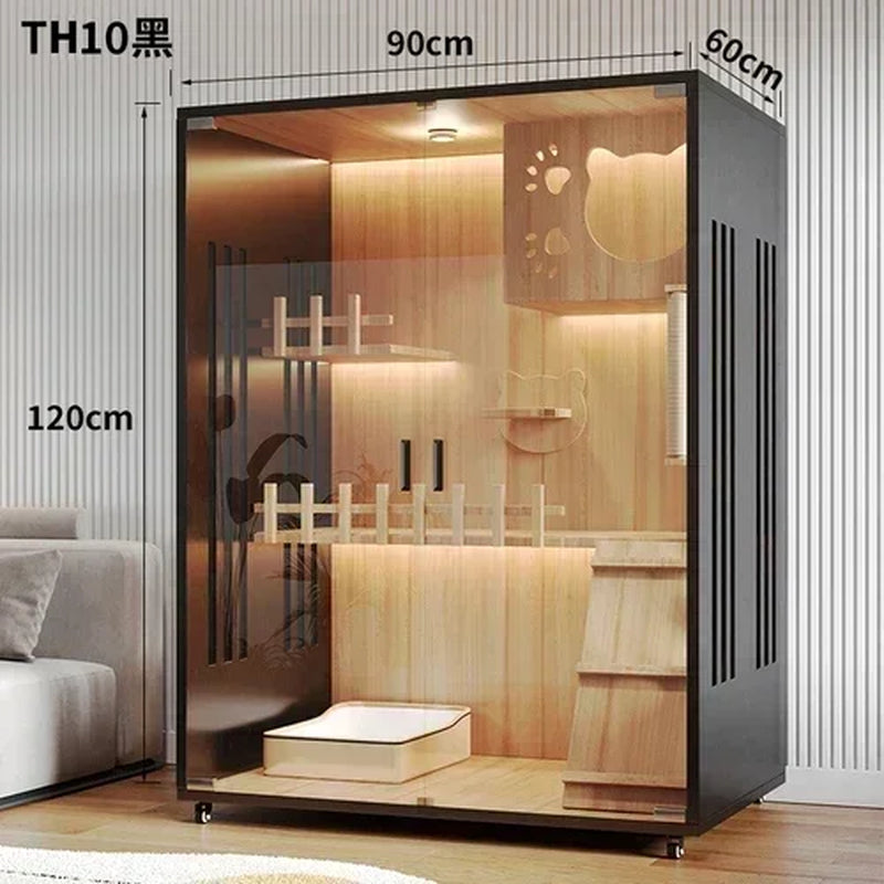 Contemporary Wooden Cat Villa - Spacious Indoor Pet Litter House and Solid Wood Cabinet for Cats