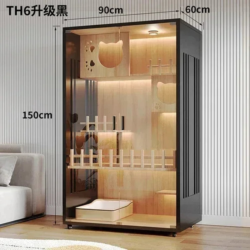 Contemporary Wooden Cat Villa - Spacious Indoor Pet Litter House and Solid Wood Cabinet for Cats
