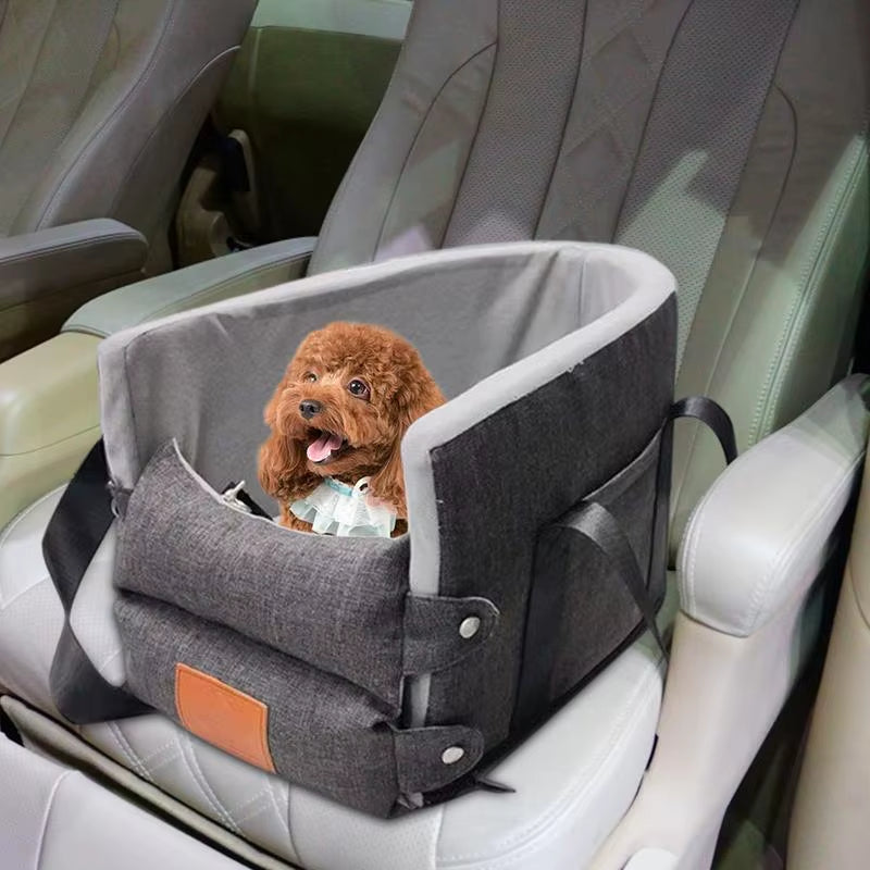 Portable and Detachable Dog Car Seat Booster for Small to Medium Pets - Cozy Center Console Elevated Bed