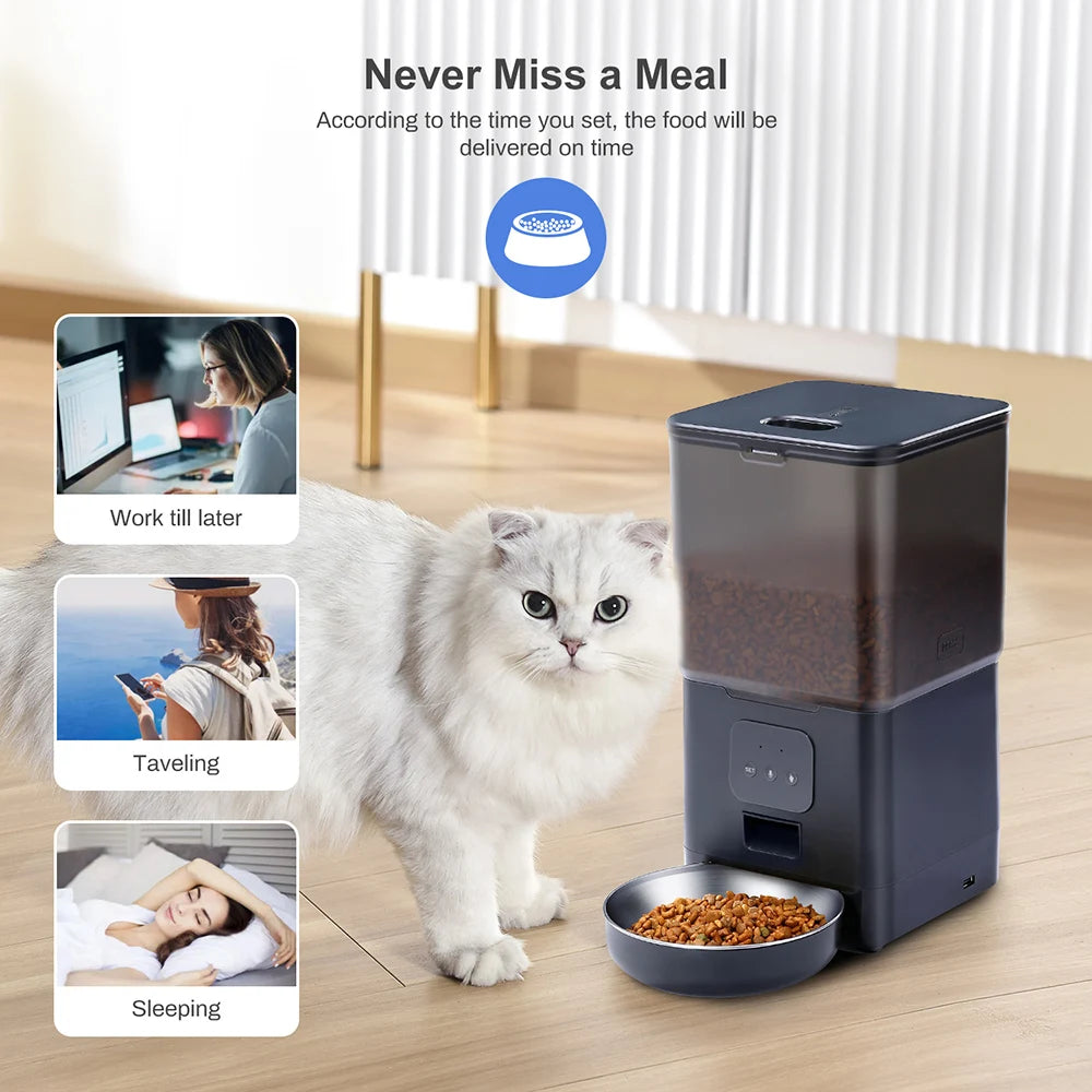 6L Smart Cat and Dog Feeder with Tuya App - Automatic Pet Food Dispenser for Small Pets with Remote Feeding Capability