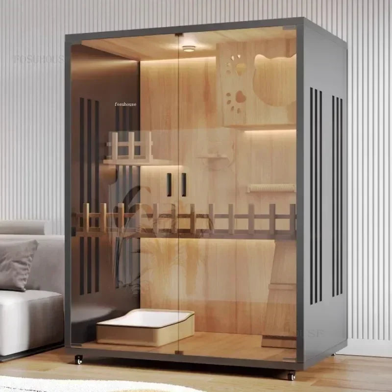 Contemporary Wooden Cat Villa - Spacious Indoor Pet Litter House and Solid Wood Cabinet for Cats