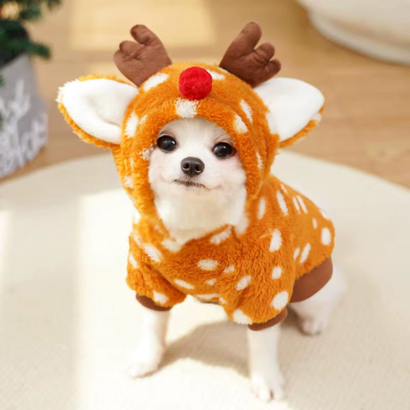 Festive Dog Christmas Reindeer Costume - Adorable Elk Outfit for Cold Weather Fun