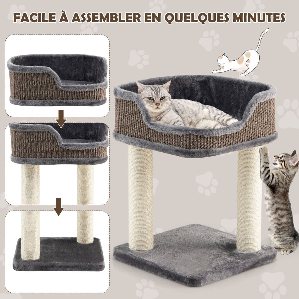 Tour D'Arbre À Chat Compacte Avec Perchoir En Peluche Et Griffoirs Pour Se Faire Ses Griffes Gris/Beige