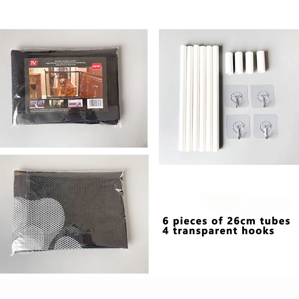 Premium Dog Gate Mesh with 4 Hook System - Indoor and Outdoor Safety Enclosure for Pets