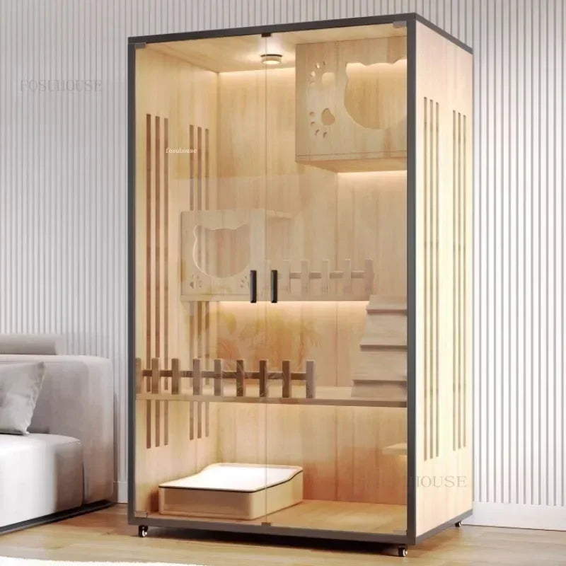 Contemporary Wooden Cat Villa - Spacious Indoor Pet Litter House and Solid Wood Cabinet for Cats