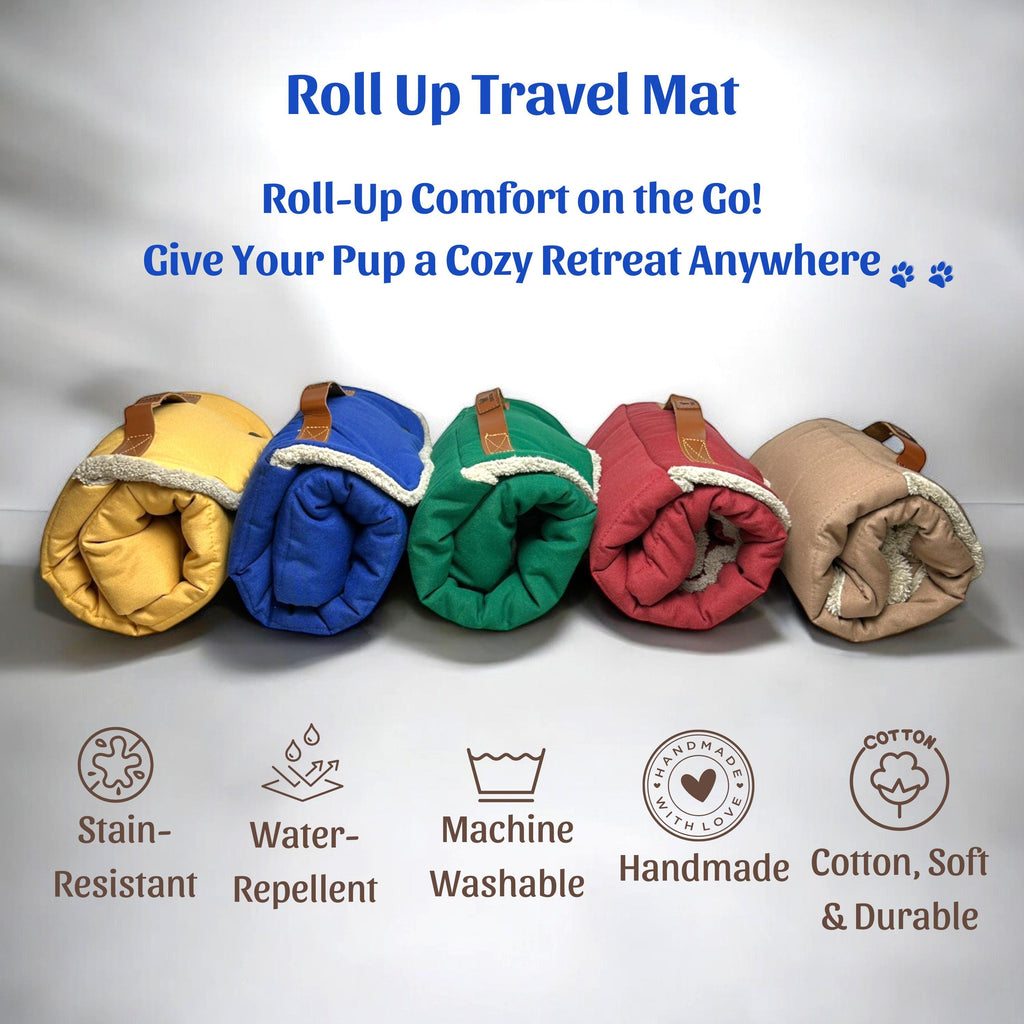 Roll up Travel Dog Mat: Handmade Cotton, Stain & Water-Resistant